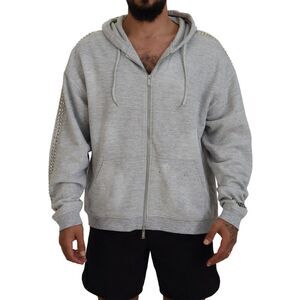 Dsquared² Gray Hooded Printed Crystal Embellishment Men's Sweater